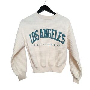 Los Angeles Classic Collegiate Waffle Knit Pullover Crop Sweatshirt X-Small
